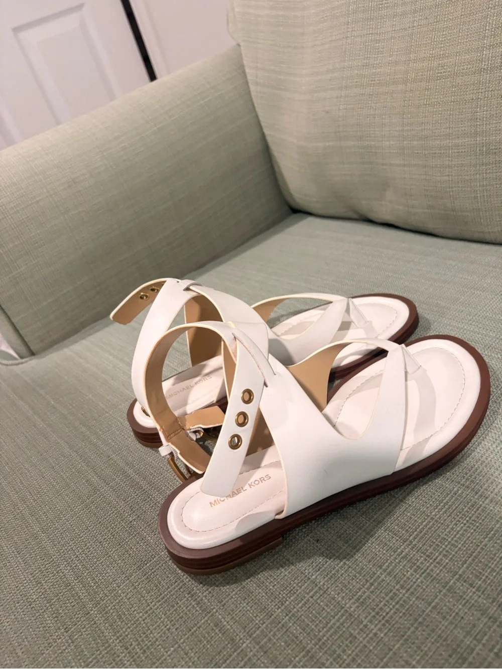 Michael Kors White Cross-Strap Sandals